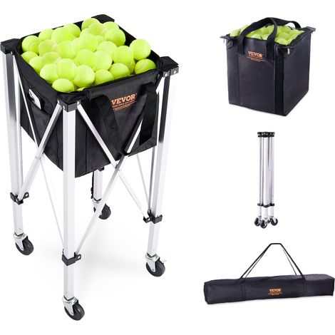 VEVOR Tramoggia per Palline da Tennis Pieghevole, Contiene 180 Palline da Tennis, Carrello didattico Sportivo Portatile in Lega di Alluminio con Ruote, Borsa Rimovibile,  per Giocatore di Tennis
