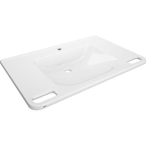 KWC AR Einzelwaschtisch, MEDCARE, MIRANIT,  850x150x550 mm, weiß, Hahnloch, Griff