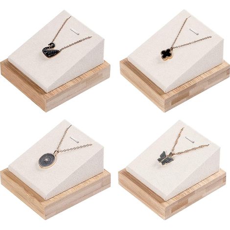 Ensemble de 4 porte-chaînes en bambou, support de rangement, présentoir pour pendentifs et bijoux, support de suspension pour la chambre (velours beige) (1/3)