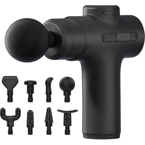 Mini pistola massaggiante Gomunly, massaggiatore professionale, ricarica USB, 8 testine, 6 velocità, anticellulite/tonificante, 1400-3200 giri/min, nero (1/5)