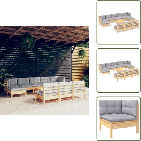The Living Store Juego de muebles de jardín 11 pzas y cojines madera pino gris - Muebles de jardín