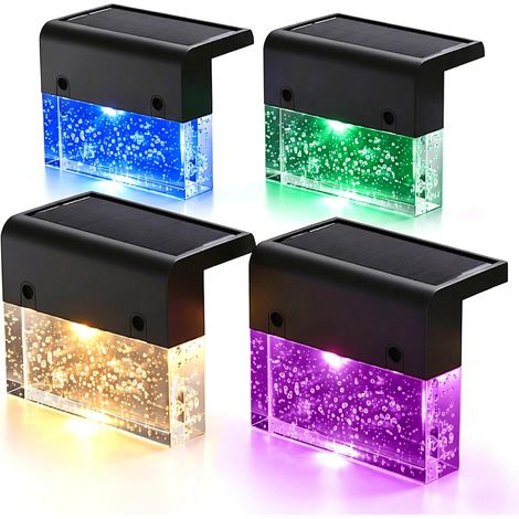 Éclairage de terrasse solaire en quatre pièces, étanche, lampe d'escalier LED, lumière blanche chaude, sept couleurs changeantes (1/5)