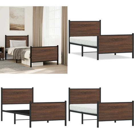 Cadre de lit en métal sans matelas chêne marron 80x200 cm - Cadre De Lit - Lit Double - Lit En Métal - Lit Moderne - Literie - Home & Living (1/5)