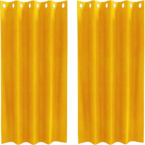 Rideaux 2 pcs Jaune moutarde 140 x 175 cm Velours CFW31754 (1/4)