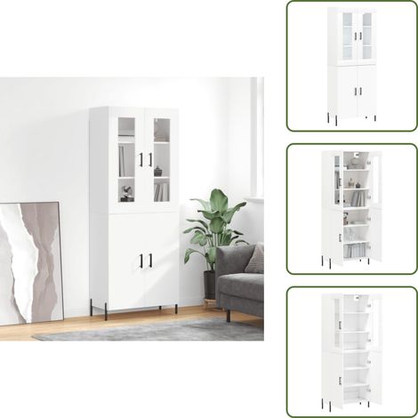 Highboard Weiß 69,5x34x180 cm Holzwerkstoff - Sideboard - Hochschrank - Wohnraumgestaltung - Aufbewahrungsmöglichkeiten - Weißer Kleiderschrank (1/5)