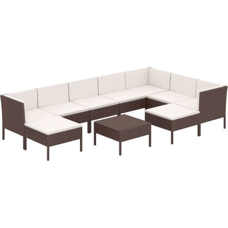 Mobili da giardino mobili da esterno Set di mobili da 10 pezzi con cuscini in resina intrecciata marrone