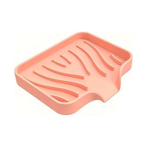 Flexible Silikon-Seifenschale mit Abtropffläche – rutschfest – mit Abtropfbrett – für Bad, Küche, Dusche – Rosa (1/5)