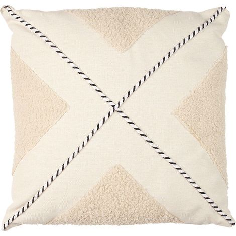 Coussin 40x40cm avec Tissu Bouclette Beige et Motif Géométrique Noir et Blanc (1/5)