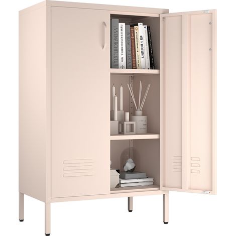Armoire de rangement en acier avec 2 portes et 2 étagères réglables, idéale pour le salon, la cuisine, la chambre, le rangement d’outils dans le garage et le classeur de bureau