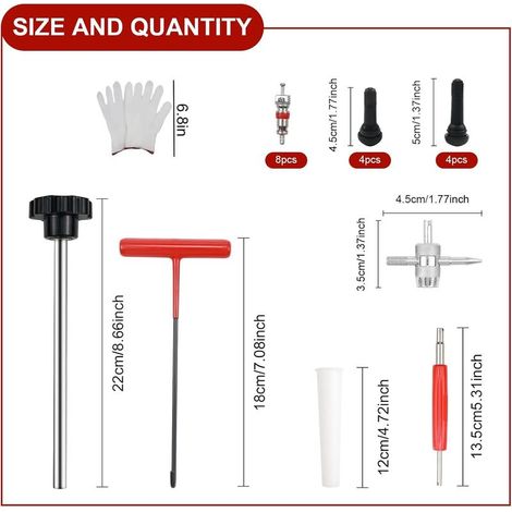 22 Pièces Valve Pneu Voiture Remover,Kit de Réparation de Valve de Pneu,Demonte Obus Valve,Extracteur de Valve,Un Outil à Crochet,pour Les Voitures, Camions, Vélos, Motos (Noir et Rouge) (1/4)