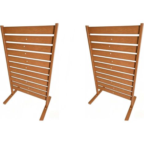 2 panneaux brise-vue en HIPS effet bois, résistants à l eau et au soleil, avec piquets métalliques, pour jardin et terrasse
