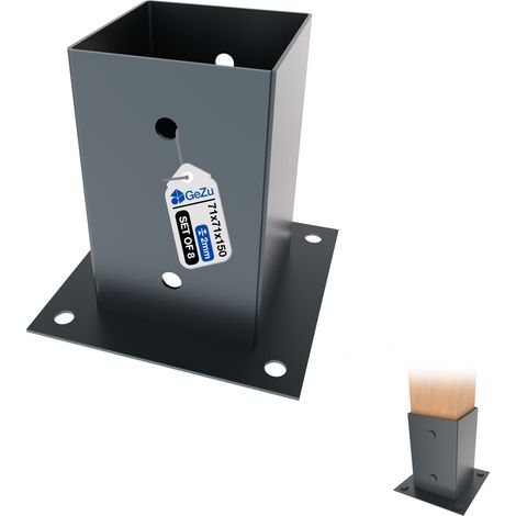 Lot de 8 Support poteau à visser 71 x 71 x 150 mm – Revêtement en poudre anthracite RAL 7016 – Fixation solide pour bois, clôture, pergola et base d’angle – GeZu Impex