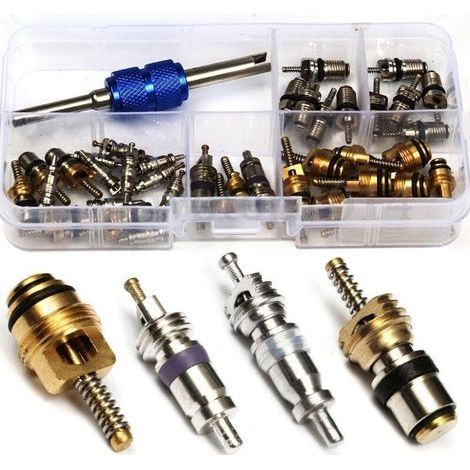 40 Pièces A/c Kit De Soupape Schrader Noyau De Valve R134a Démonte-pneu Kit De Recharge De Alternatif De Voiture Noyau De Climatisation Outils Auto Adaptateur (1/4)