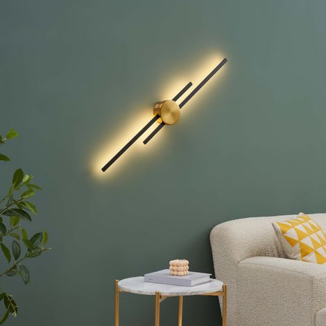 Große Wandleuchte mit klaren Linien Schwarz und Messing 89 cm - Pia