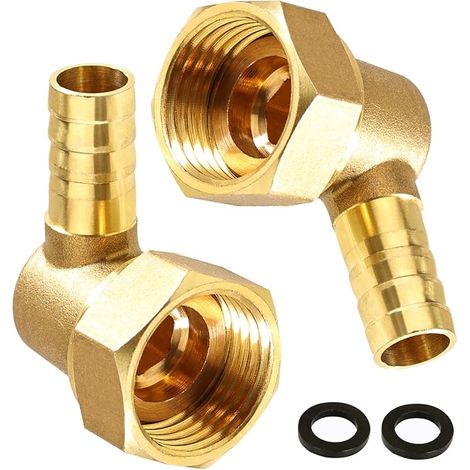 2pcs Brass Barb Hose Fitting, 10mm Flange Connection to G1/2 Female Thread Tube, 1/2 Inch Angle 90 Degree, Brass Tube Reducer Flange Connection Coupler for Water Fuel Air (1/5)