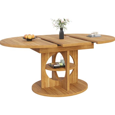 ELVMI Tavolo da Pranzo Estensibile da Rotondo a Ovale con Ripiano Centrale, MDF e Metallo, 110/150 x 110 x 76 cm, Legno (1/5)