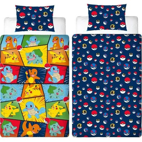 Umkehrbare Bettgarnitur - POKEMON - Starter & Pokéball - Mikrofaser - 1 Bettbezug 140 x 200 cm + 1 Kissenbezug 63 x 63 cm