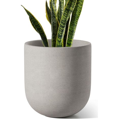 Pot de Fleurs 25 cm, Pot d’Intérieur et d’Extérieur en Céramique, Grand Bac à Fleurs pour la Maison, Le Jardin et Le Bureau, Pot avec Trou de Drainage, Gris (1/5)