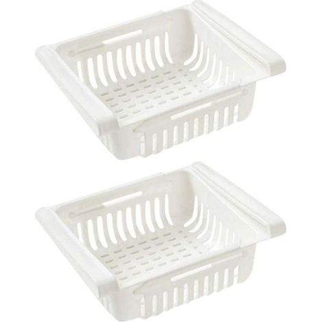 Réfrigérateur Tiroir Organisateur Tiroir Réfrigérateur Porte-étagère Bote De Rangement Réfrigérateur Cloison Couche Accueil Organisateur (2 Pièces, Blanc) (1/5)