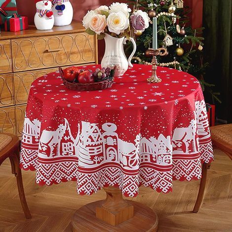 Nappe ronde de Noël d'hiver - Nappe rouge flocon de neige de 60 pouces - Pour fêtes intérieures, patio, cuisine d'hiver et plus encore - 1 feuille (1/5)