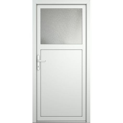 Porte de service PVC M01, blanc/blanc, largeur: 80cm, hauteur: 205cm, sens d'ouverture: tirant gauche (1/4)