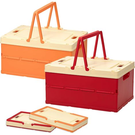 Lot de 2 boîtes pliantes avec couvercle - Grande boîte à jouets pliable - 34,6 x 24,4 x 18,5 cm - Boîte de rangement pliable et stable - Pour bureau, cuisine, salle de bain, chambre d'enfant (1/5)