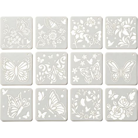 Pochoirs Pour Peinture 12 Pièces Papillon Fleurs 13x13cm PET (1/5)