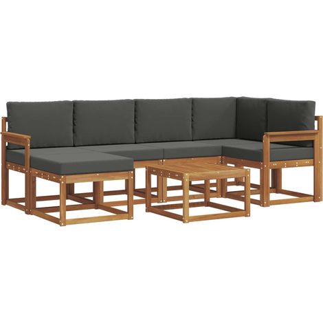 Outdoor-Sofagarnitur mit Kissen 7 pcs Natur und Anthrazit vidaXL