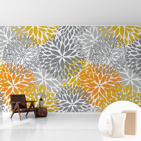 Papier peint intissé mural pour salon chambre à coucher tendance et originale - Colle incluse gratuite Énergie florale 416x254 cm (1/5)