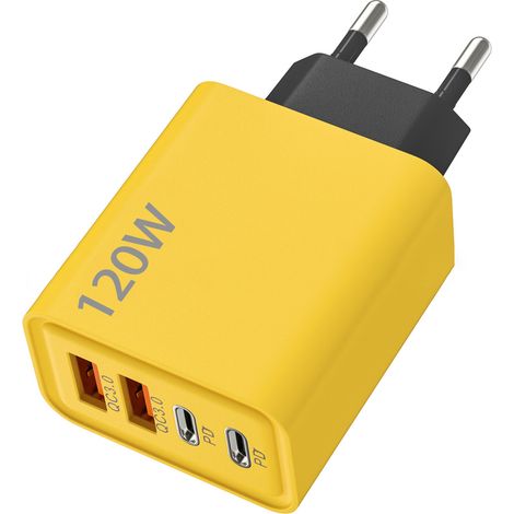 Chargeur Multifonction 120 W - 4 Ports USB - 2x USB-C + 2x USB-A - Recharge Rapide Compatible Power Delivery - Pour Smartphones Tablettes Montres Connectées - 1 Pièce (1/5)