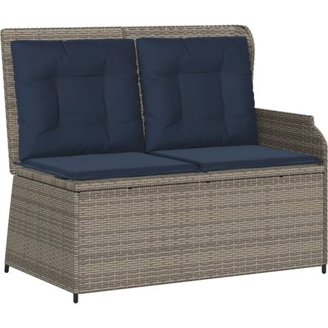 Banc de jardin inclinable avec coussins dossier réglable résine tressée gris 110 x 67 x 95 cm (1/5)