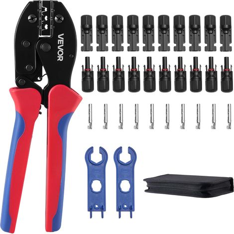 VEVOR Solar Crimpzange Set für 2,5-6 mm², Crimpwerkzeug mit Metrischen & AWG-Markierungen, inkl. Solar-Steckverbindern, Kabelverbindern, Schraubenschlüsseln & Aufbewahrungskoffer (1/5)