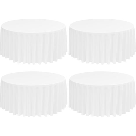 Lot de 4 Nappes Rondes, Polyester Blanc 275cm, Résistant Taches, Lavable Machine, Pour Mariage Fête Restaurant