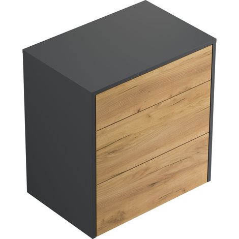 Design Nachttisch Lux L 60cm hängend, 3 Pushauszüge Grafit Eiche