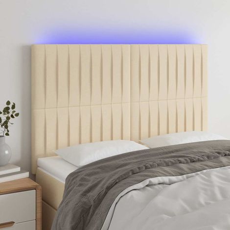 vidaXL Cabecero con luces LED tela crema 144x5x118/128 cm (1/5)