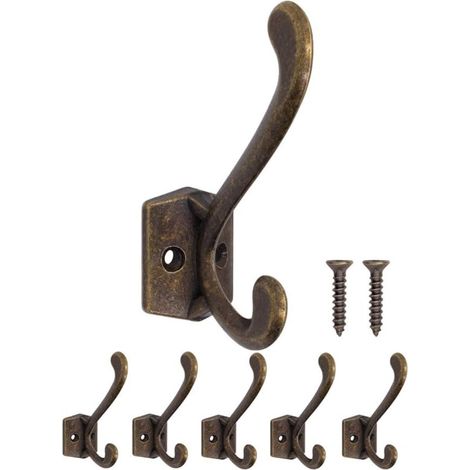 Crochets Muraux Vintage Fonte - Set 5 Pièces - Antique Bronze - Pour Entrée Salle De Bain Cuisine
