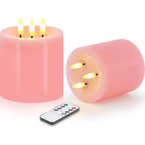 Grand ensemble de 2 bougies sans flamme à 3 mèches, bougies sans flamme clignotantes de 4"x4" avec télécommande et minuterie, bougies LED en cire véritable dimmables fonctionnant sur batterie, bougies (1/5)