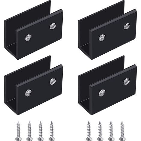 GENERIC-Pince à Verre, 4 Pièces de Support d’Étagère en Verre Murale Support Tablette Verre Noir, Fixation Tablette Verre Réglable en Alliage d'Aluminium, Pour Verre de 10 à 12 mm d'Épaisseur (1/5)