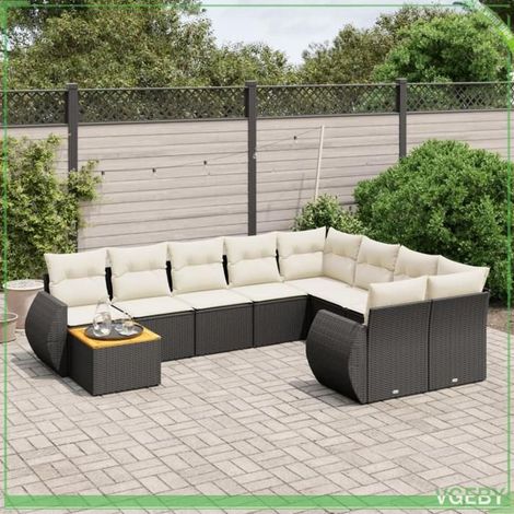 Salon de jardin - 3225167 - Résine tressée noir - Table acacia - Ensemble modulable 10 pcs (1/5)