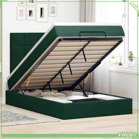 Cadre de lit ottoman - 3313466 - Velours vert foncé - Matelas 120x200x20 cm - Rangement hydraulique (1/5)