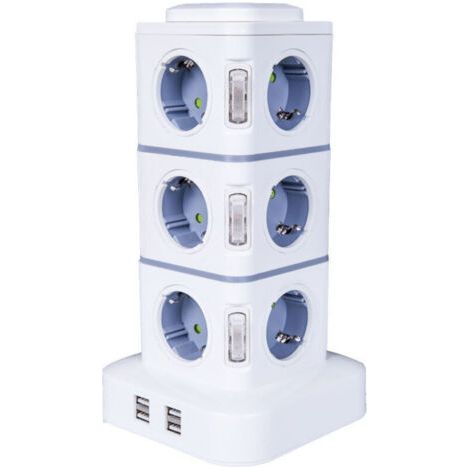 Multiprise électrique verticale 12 prises 2500W – 4 ports USB – Protection contre surtensions – Rallonge 3M pour bureau et maison-Chrom (1/5)