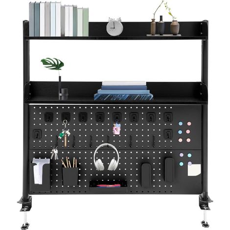 Bibliothèque de bureau à 2 niveaux en métal/acier au carbone, Étagère de bureau à clipser avec 30 accessoires, 100 x 12,5 x 95 cm, pour bureau, étude, noire (1/5)