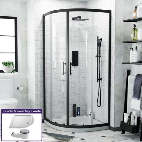 Saturn Black Framed Quadrant 1850 x 870 Corner Shower Enclosure & Tray (1/4)