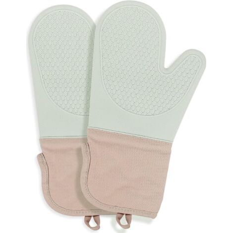 Silikon-Ofenhandschuhe Hitzebeständig - BBQ-Handschuhe Küchenhandschuhe Rutschfest und Wasserdicht Anti-Hitze-Handschuhe mit Baumwollfutter Perfekt