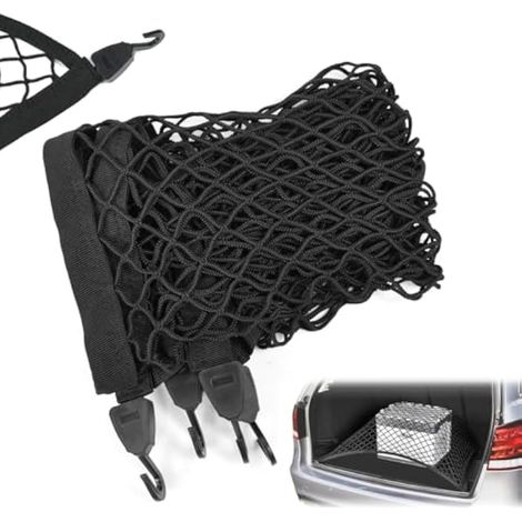 Filet de Coffre Extensible Filet de Rangement Coffre de Voiture 80×100 à 210×140 cm – Elastique – avec 4 Crochets – pour Stabiliser Les Bagages, Courses, Équipements – Anti-Glissement – Noir (1/5)