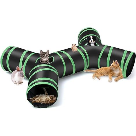 Tunnel de chat de type osseux amélioré, Tube de tunnel de jeu pliable à 4 voies pour chat avec sac de rangement pour chats, chiots, lapins, furets, cochons d'Inde, utilisation intérieure et extérieure (1/5)