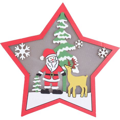 Star Shaped Wooden Christmas Ornament with LED Light Festive Holiday Decor for Shelves and Dining Table Ornament