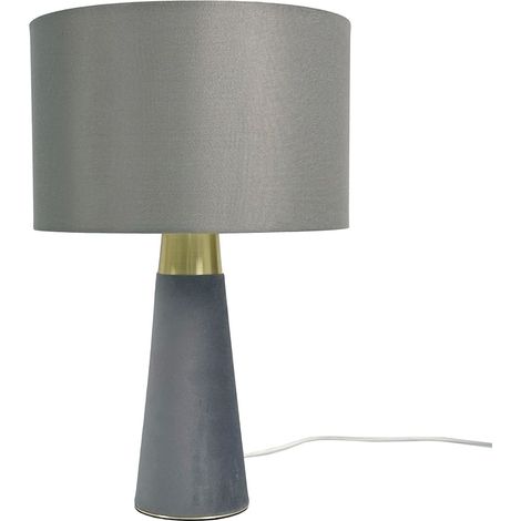 Relaxdays Tischlampe, Leinenschirm & Samtfuß, E27, HxD: 47 x 40 cm, Nachttischlampe mit Kabel, Schlafzimmer, grau