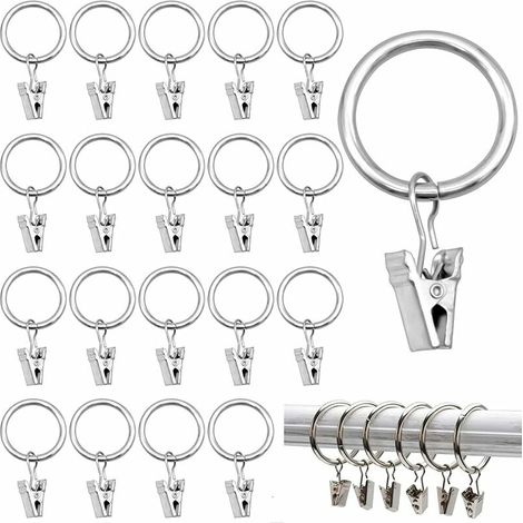 40 piezas de anillos de cortina con clips (plata) 25 mm, anillos de clip ciego, anillos de cortina de metal a prueba de óxido con clips (1/5)
