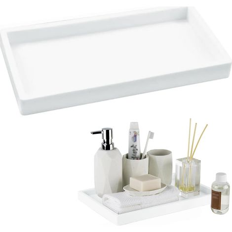 Plateau de salle de bain blanc – Organisateur élégant pour maquillage/bijoux et comptoir de cuisine